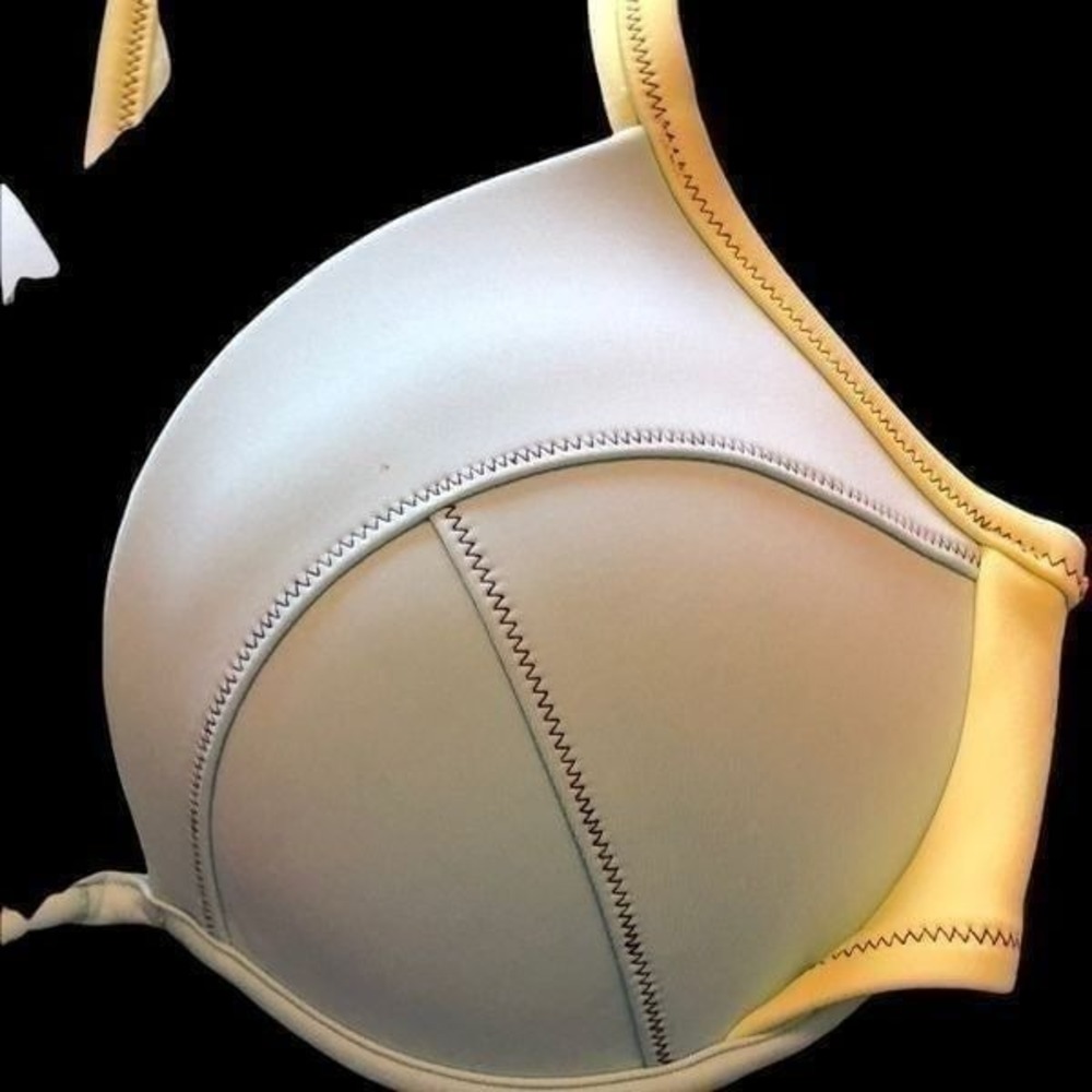 Pale yellow and blue underwire sports t-back bra and zipper closure size 34D - Picture 5 of 6